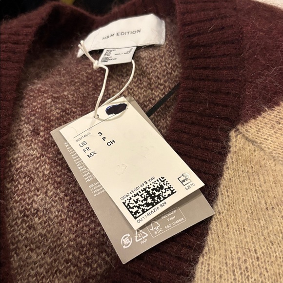 H&M Edition Burgundy, light beige/zebra print Mohair Blend Cardigan. NWT S & M - Picture 8 of 9